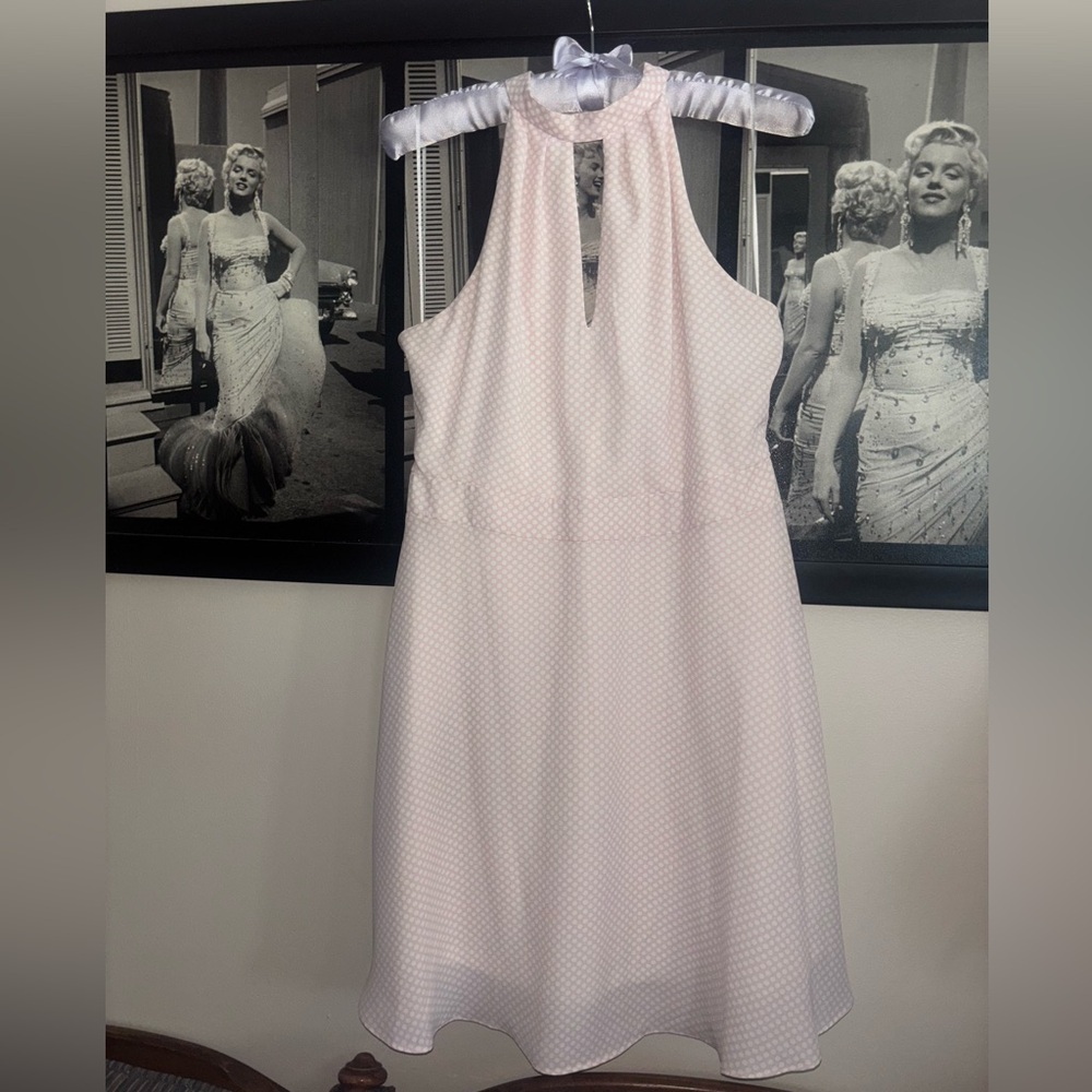 Express Pink Halter A-Line Dress white polka dots *secondhand